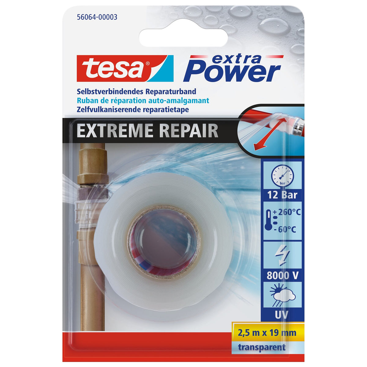 tesa extra Power Extreme Repair Reparaturband, 2,5 m x 19 mm transparent