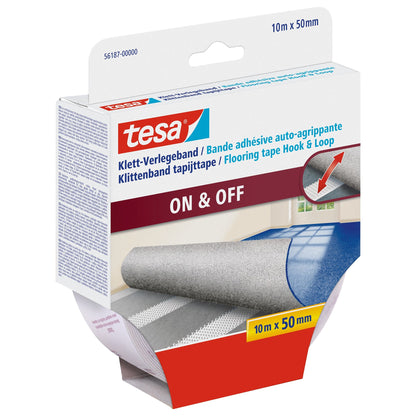 tesa On & Off Klett-Verlegeband, 10 m x 50 mm, weiß