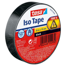 Bandă izolatoare tesa SPVC pentru instalații electrice, neagră, 20 m x 19 mm