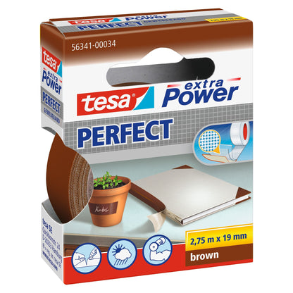 tesa extra Power Perfect Gewebeband braun, 2,75 m x 19 mm