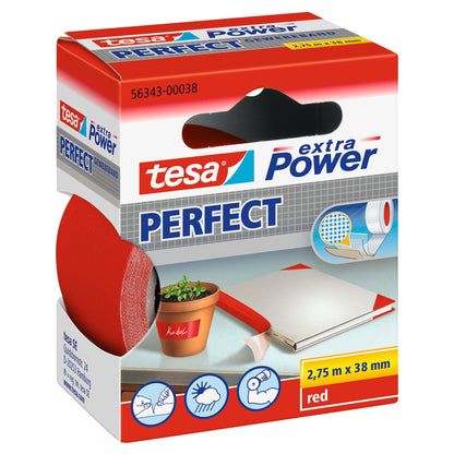 tesa extra Power Perfect Gewebeband rot, 2,75 m x 38 mm