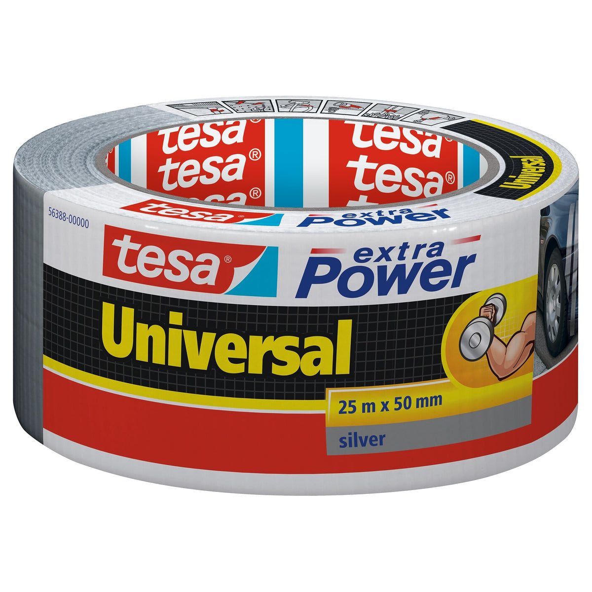 tesa extra Power Universal >60% Recycled Plastic Allzweck-Klebeband silber-grau, 25 m x 50 mm