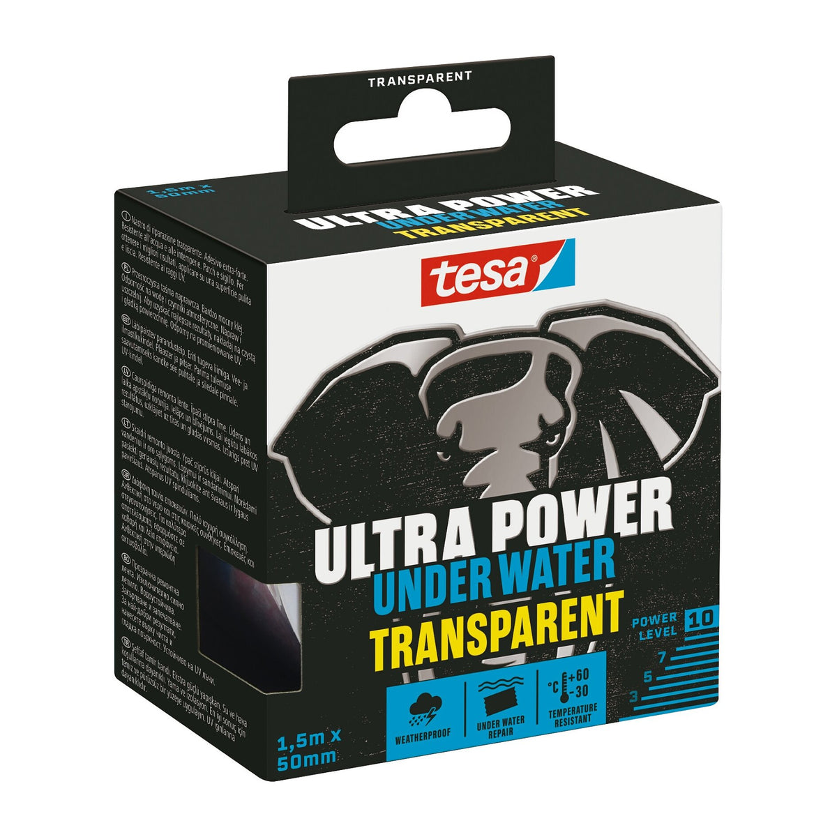 tesa Ultra Power Under Water - wasserfestes Klebeband - Dichtungsband, 1,5 m x 50 mm transparent