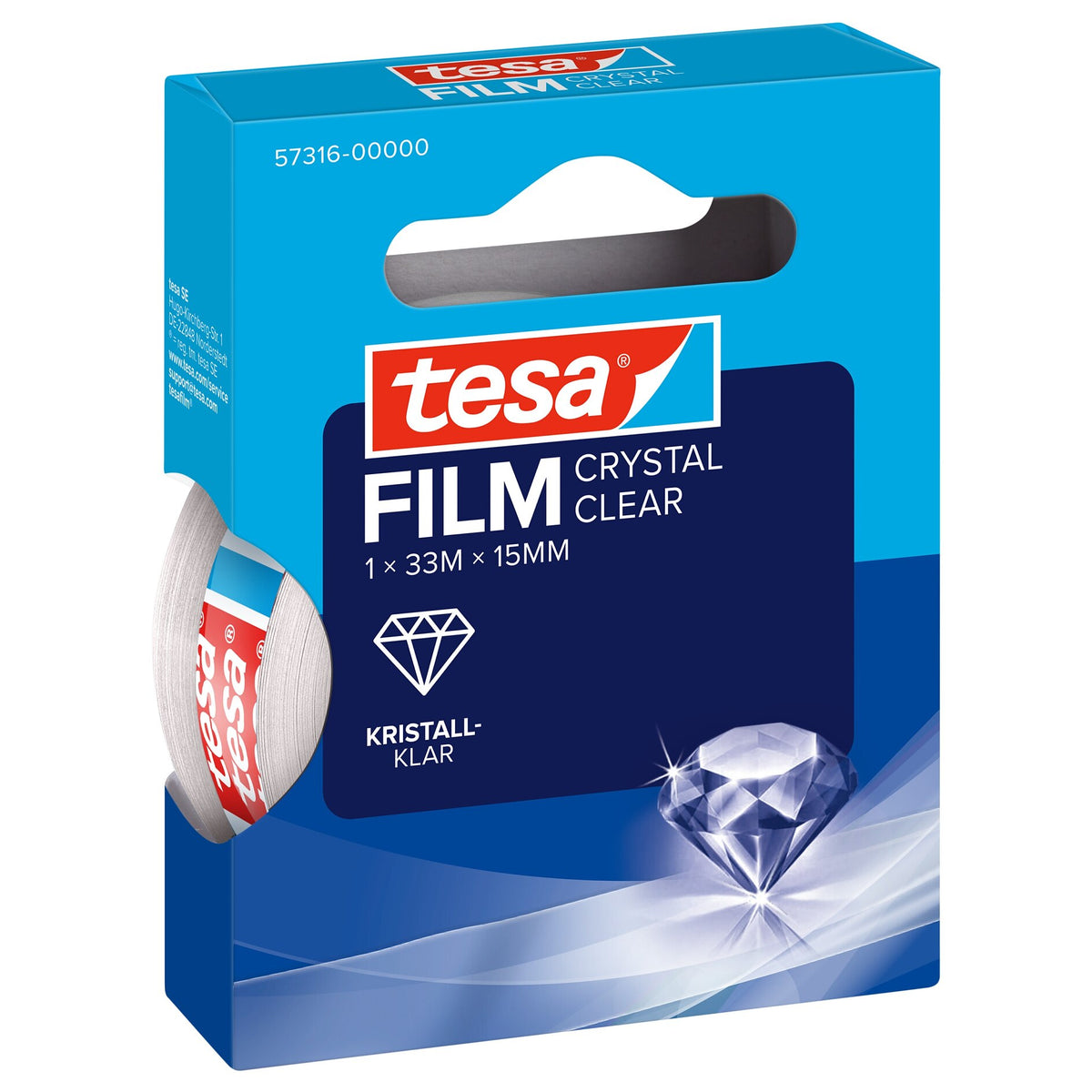tesafilm CRYSTAL CLEAR, transparent, in Hängefaltschachtel 33 m x 15 mm