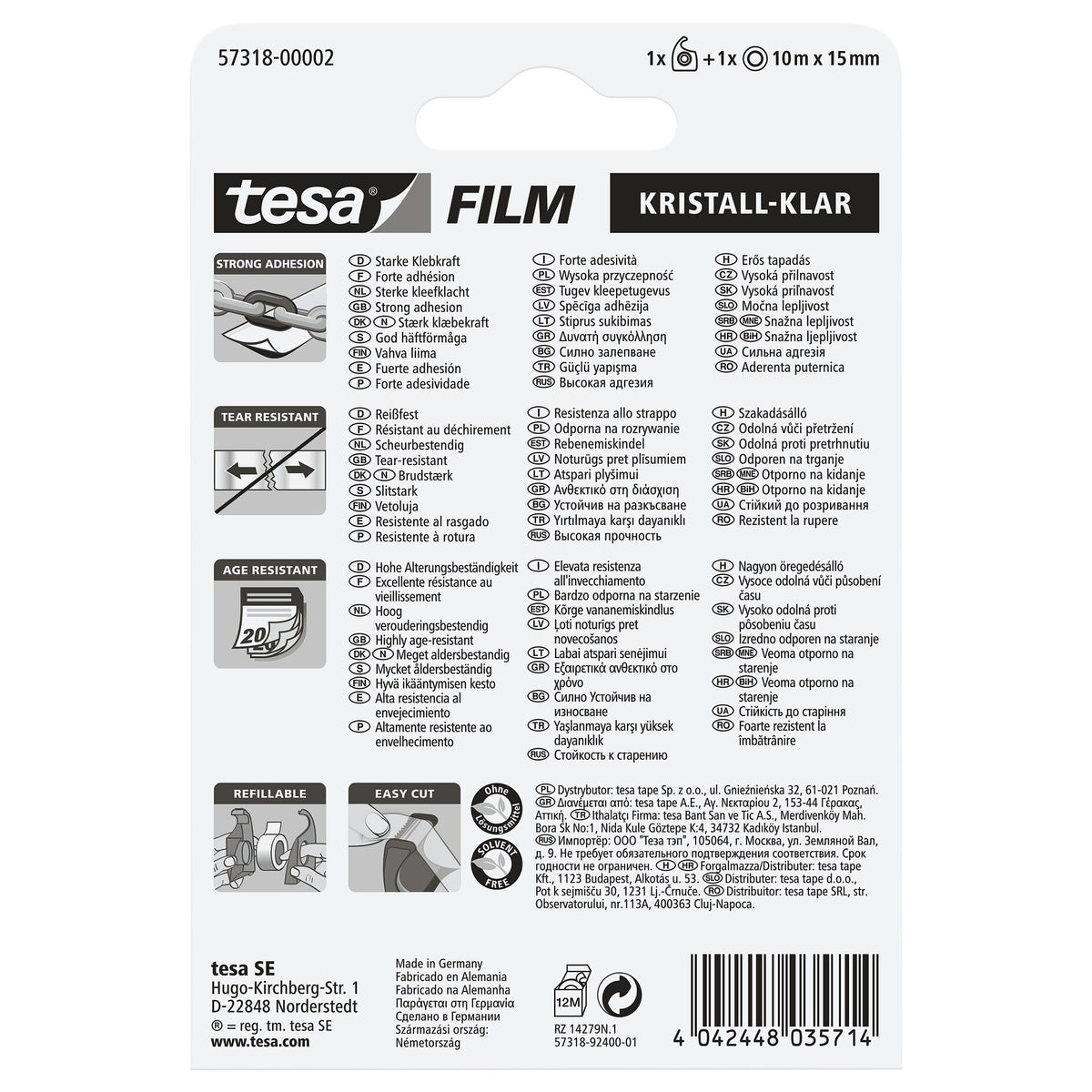 tesafilm kristall-klar, transparent 10 m x 15 mm