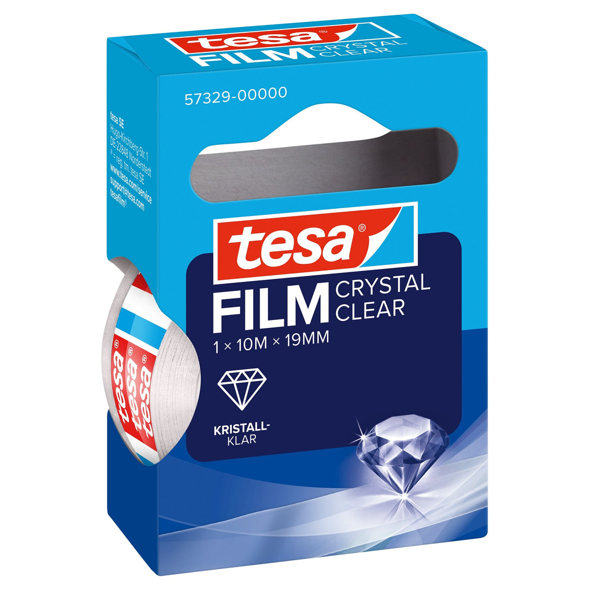 tesafilm CRYSTAL CLEAR, transparent, in Hängefaltschachtel 10 m x 19 mm