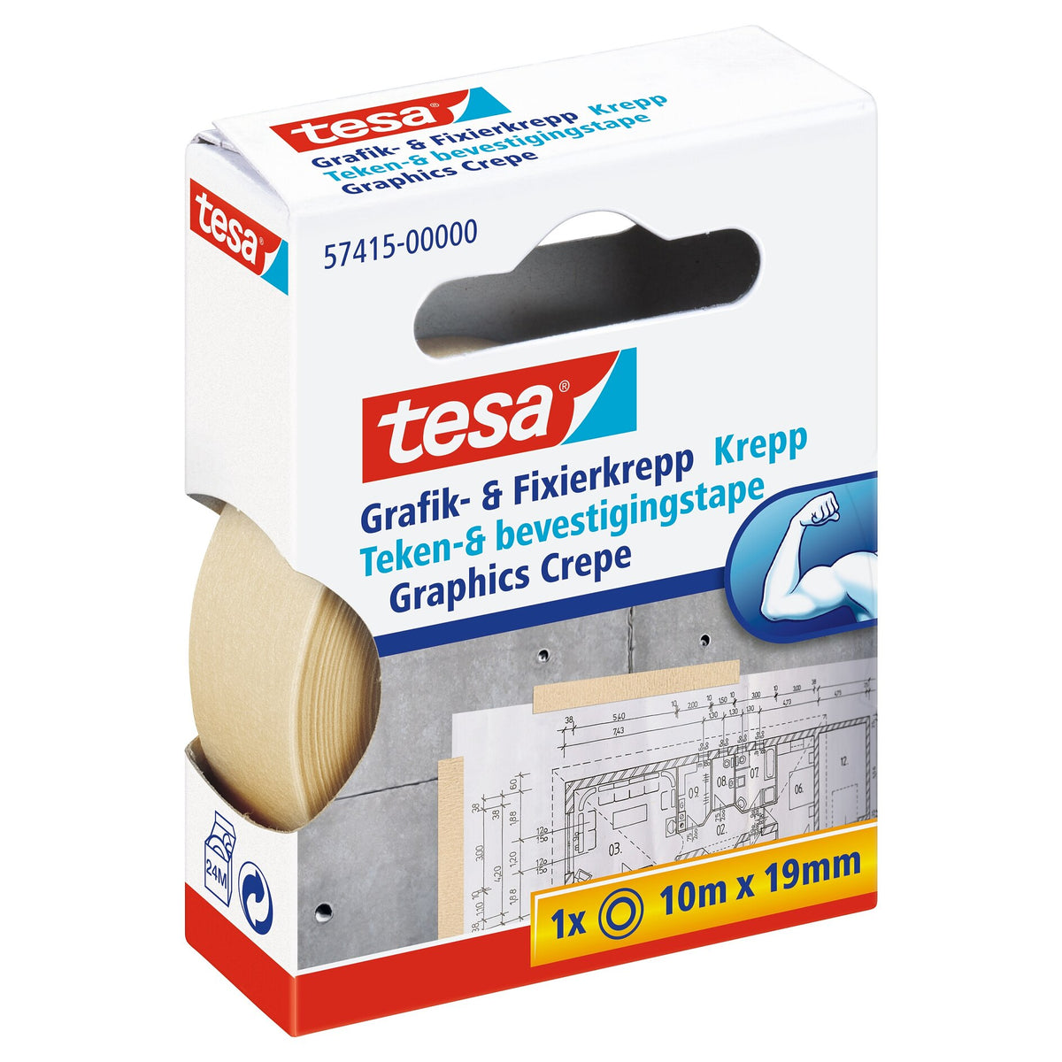 tesa Grafik- und Fixier-Krepp Fixierklebeband braun, 10 m x 19 mm