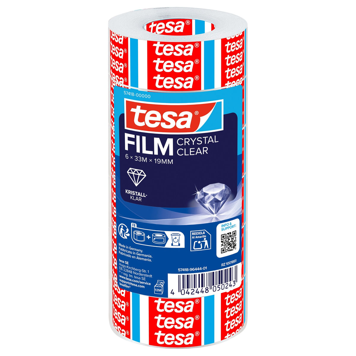 tesafilm CRYSTAL CLEAR, transparent, kristall-klar, 33 m x 19 mm