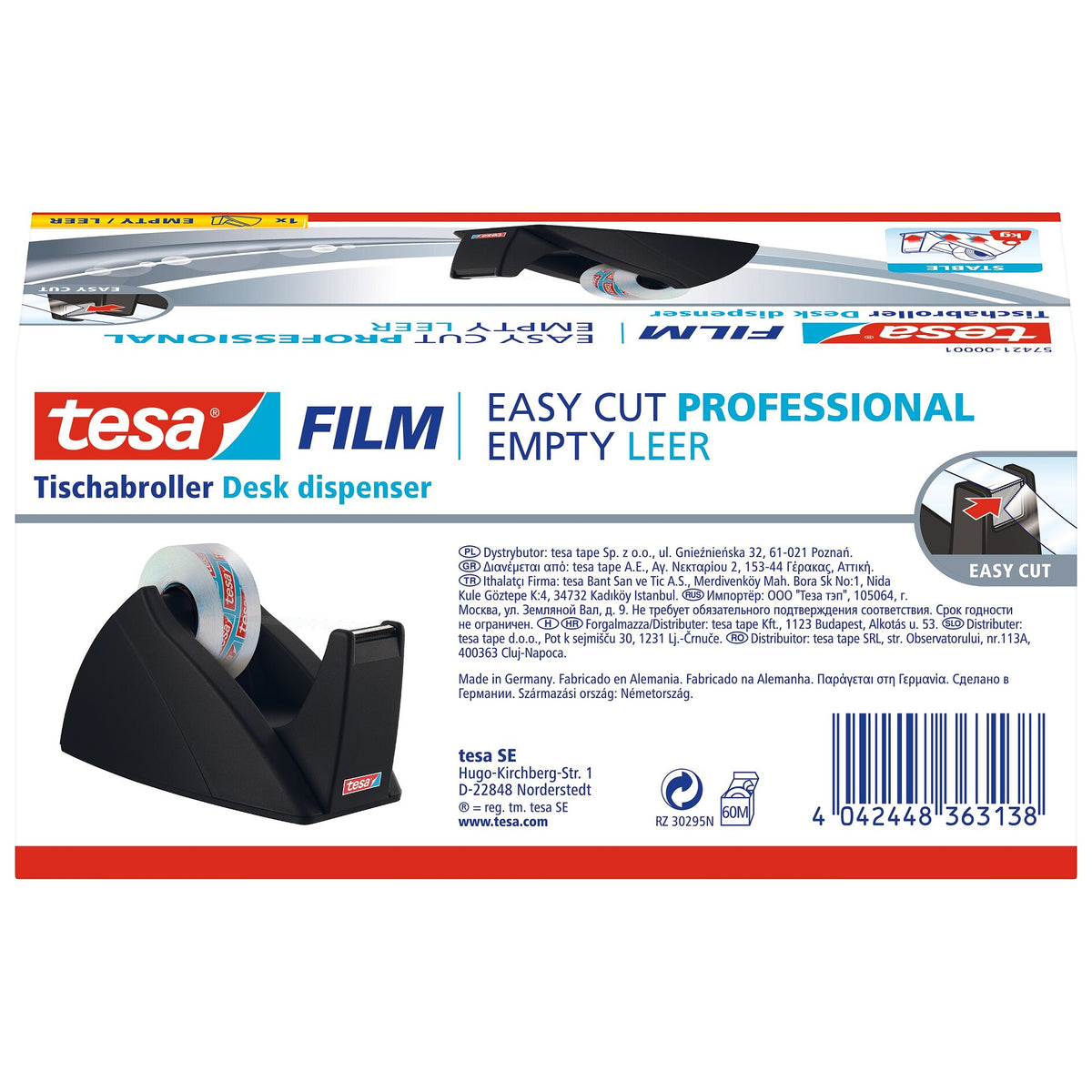 tesa 57421 Easy Cut Tischabroller, leer, für Rollen bis 33m x 19mm, schwarz