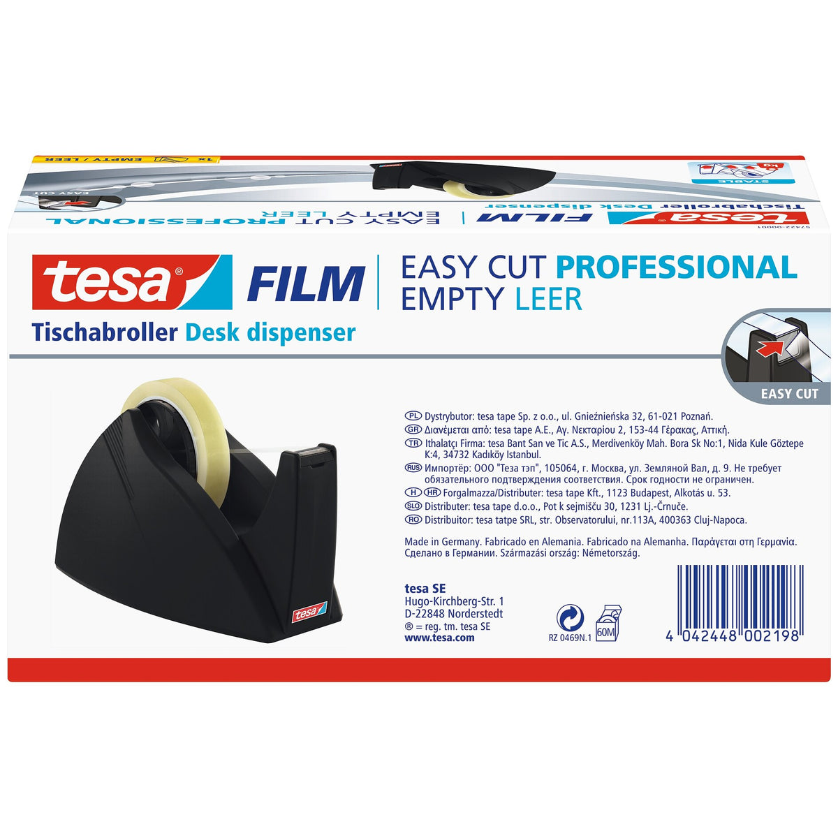 tesa 57422 Easy Cut Tischabroller, leer, für Rollen bis 66m x 25mm, schwart