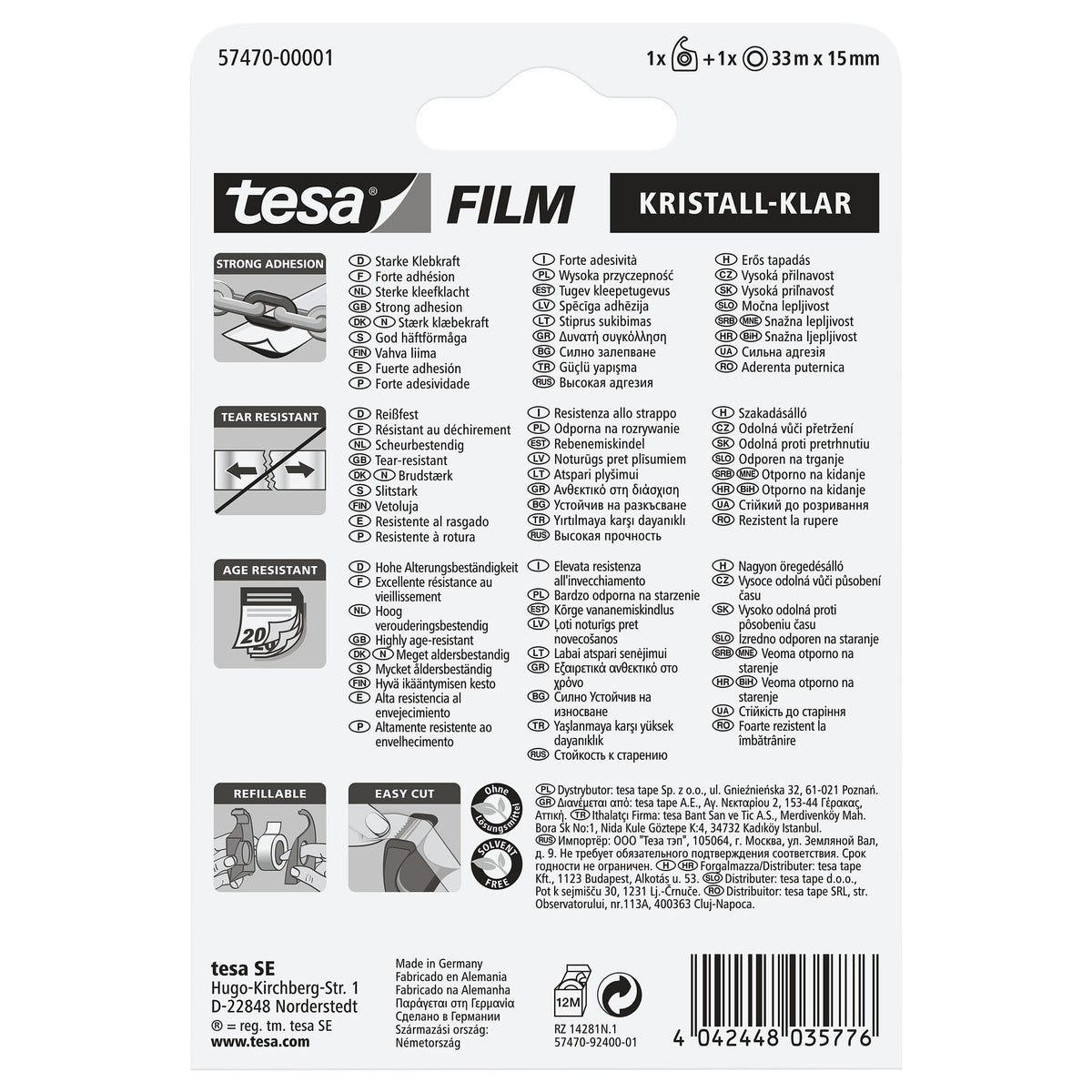 tesafilm kristall-klar, transparent 33 m x 15 mm