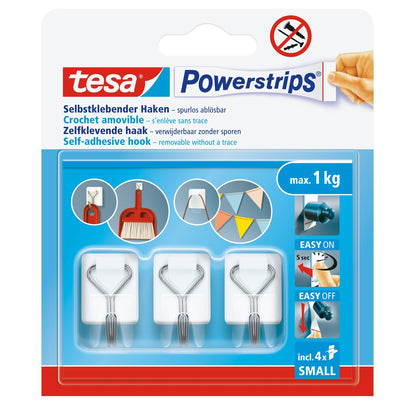 tesa Powerstrips Selbstklebende Haken mit abnehmbaren Drahthaken, weiß