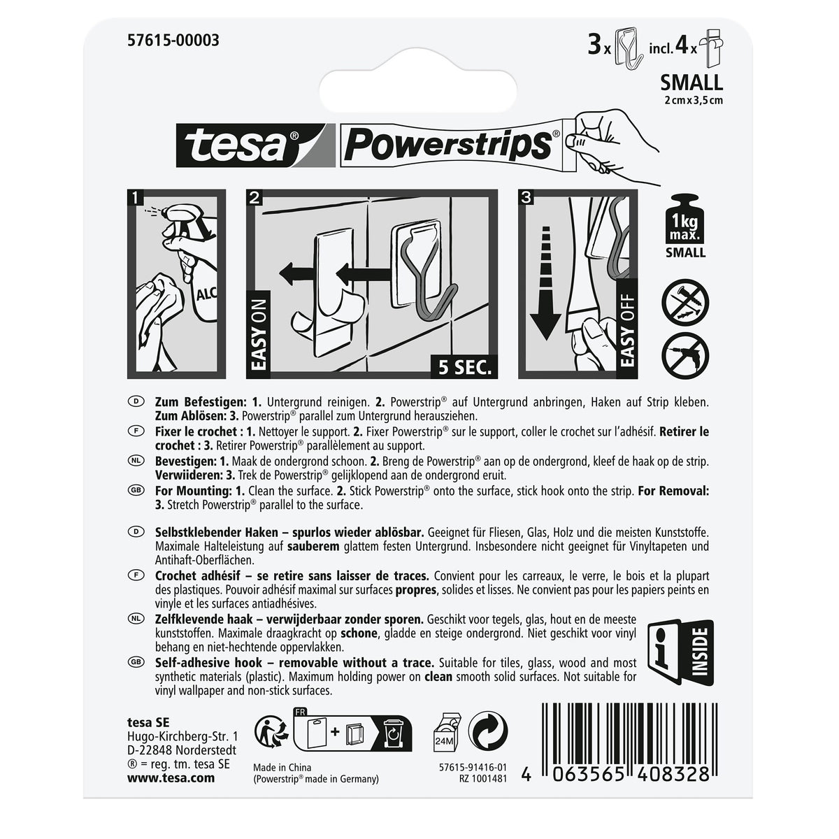 tesa Powerstrips Selbstklebende Haken mit abnehmbaren Drahthaken, weiß