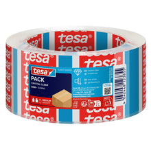 tesapack STRONG CRYSTAL CLEAR Verpackungsband, 66 m x 50 mm, transparent, mit Etikett