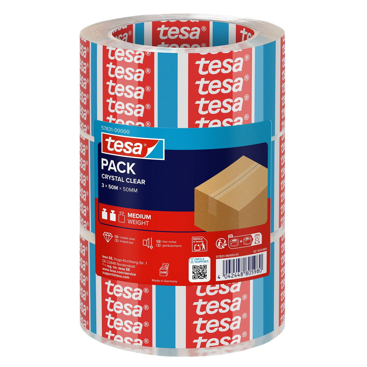 tesapack STRONG CRYSTAL CLEAR Verpackungsband, 66 m x 50 mm, transparent