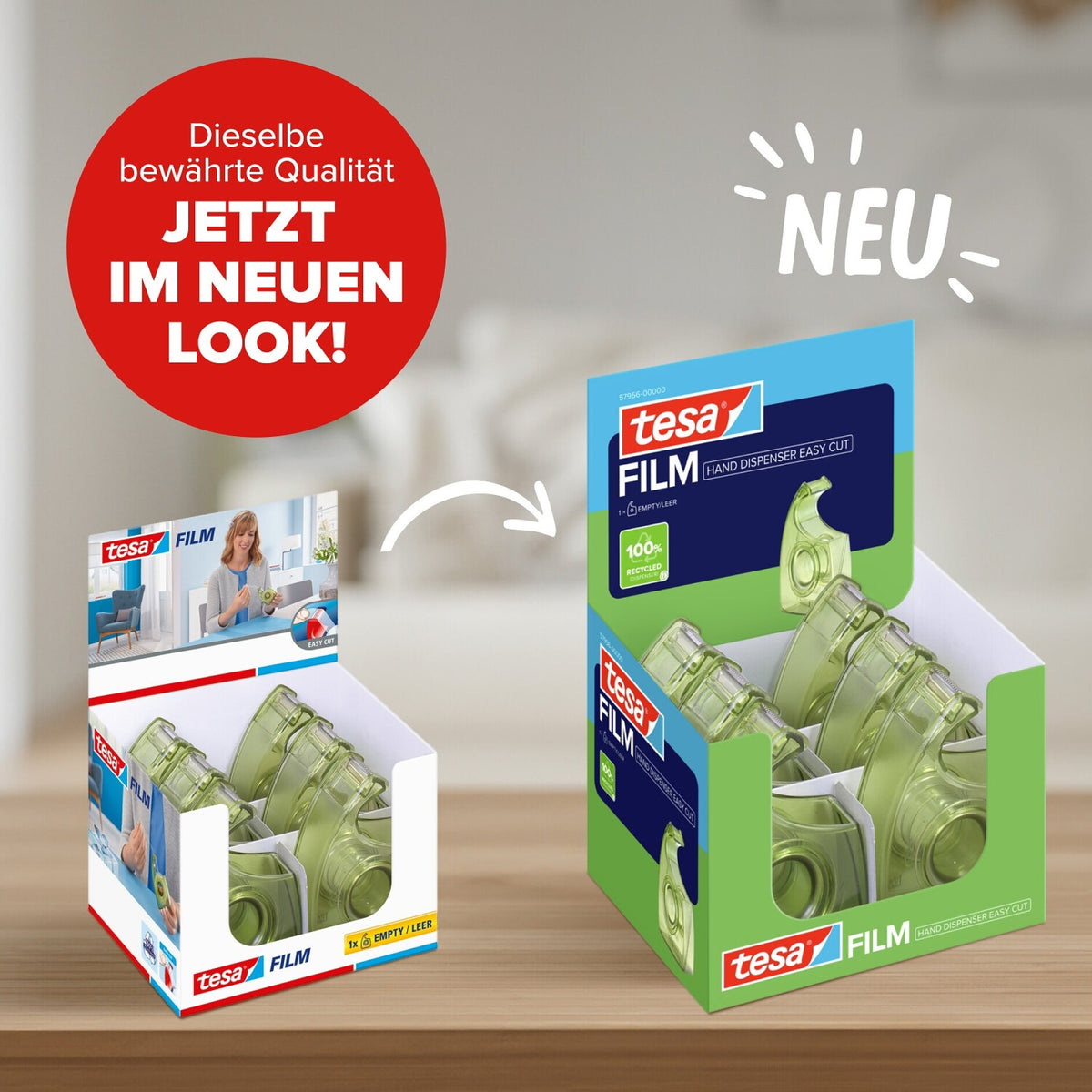 tesa HAND DISPENSER EASY CUT RECYCLED Handabroller, für Rollen bis 33 m, leer – Produktmerkmale