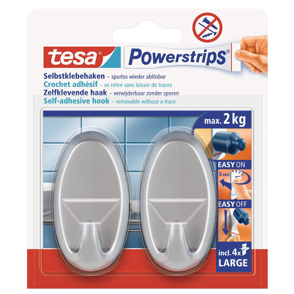 tesa Powerstrips Haken Large OVAL matt-chrom