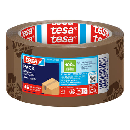 tesapack STRONG RECYCLED Klebeband, 66 m x 50 mm mit Druck, braun