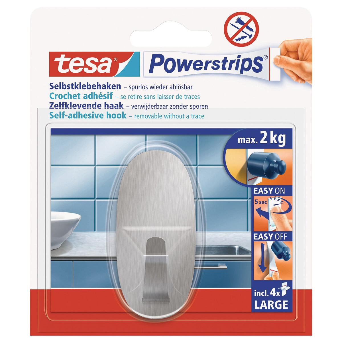 tesa Powerstrips Haken L Metall Oval, weiß