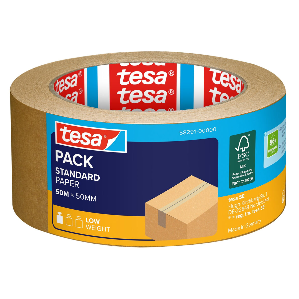 tesapack STANDARD PAPER, chamois 50 m x 50 mm, 1 Rolle