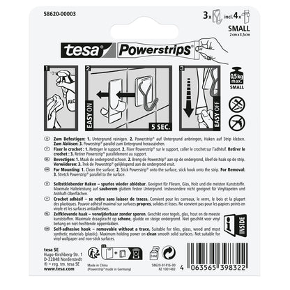 tesa Powerstrips Selbstklebende Haken mit abnehmbaren Drahthaken, transparent