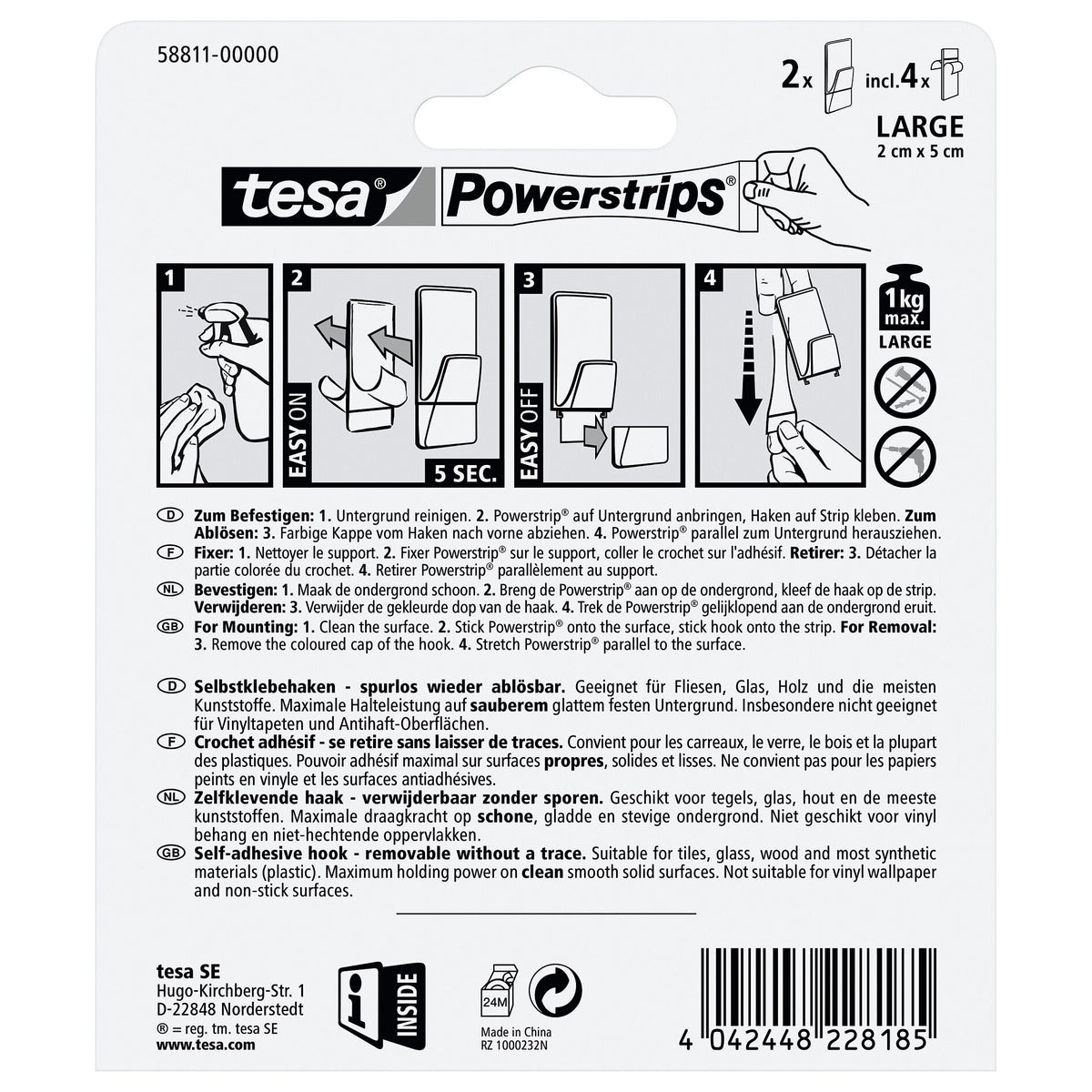 tesa Powerstrips Transparent Haken LARGE transparent