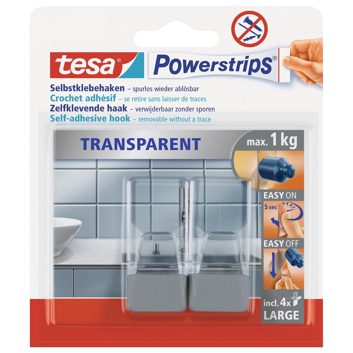 tesa Powerstrips Transparent Haken LARGE matt-chrom