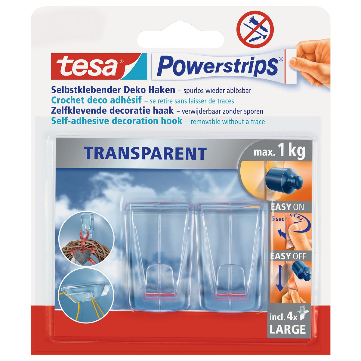 tesa Powerstrips Transparent DECO Haken LARGE