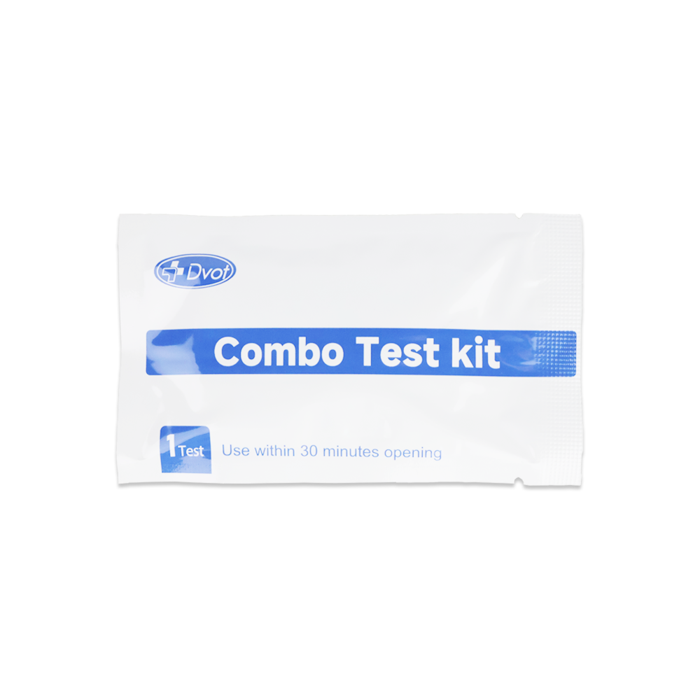 Un pachet alb sigilat cu inscripția "Combo 9in1 - DVOT Professional" de la Altruan recunoaște SARS-CoV-2, Influenza A+B, RSV, Adenovirus, hMPV, PIV 1/3 & 2, Mycoplasma; utilizați în termen de 30 de minute de la deschidere.