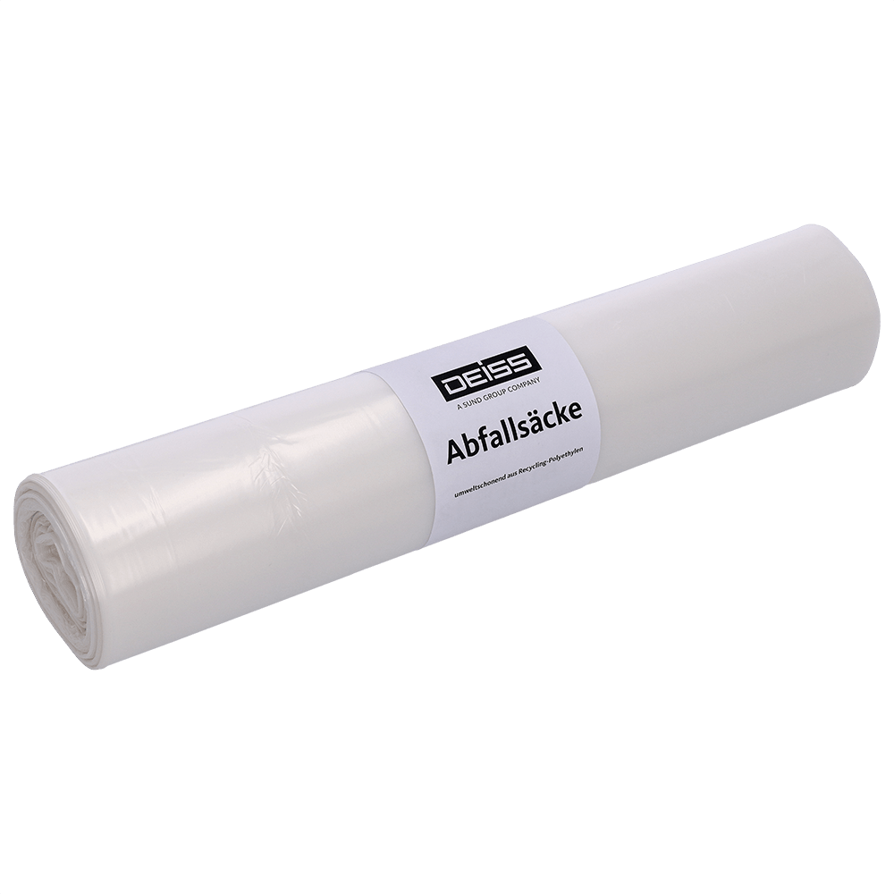 În imagine este un rolă DEISS 59003 saci de gunoi (800x1000x0,02 mm, transparent, 50 de bucăți pe rolă) de la EMIL DEISS KG (GmbH + Co.) pe un fundal deschis - ideal pentru eliminarea igienică a deșeurilor cu saci practici și transparenți.