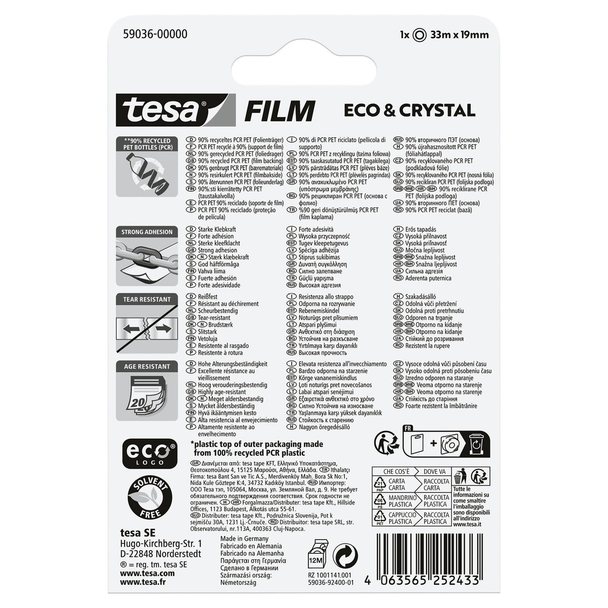 tesafilm Eco & Crystal, transparent, im Blister, 33 m x 19 mm