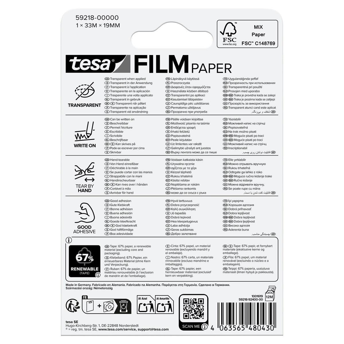 tesafilm PAPER, transparent, im Blister, 33 m x 19 mm