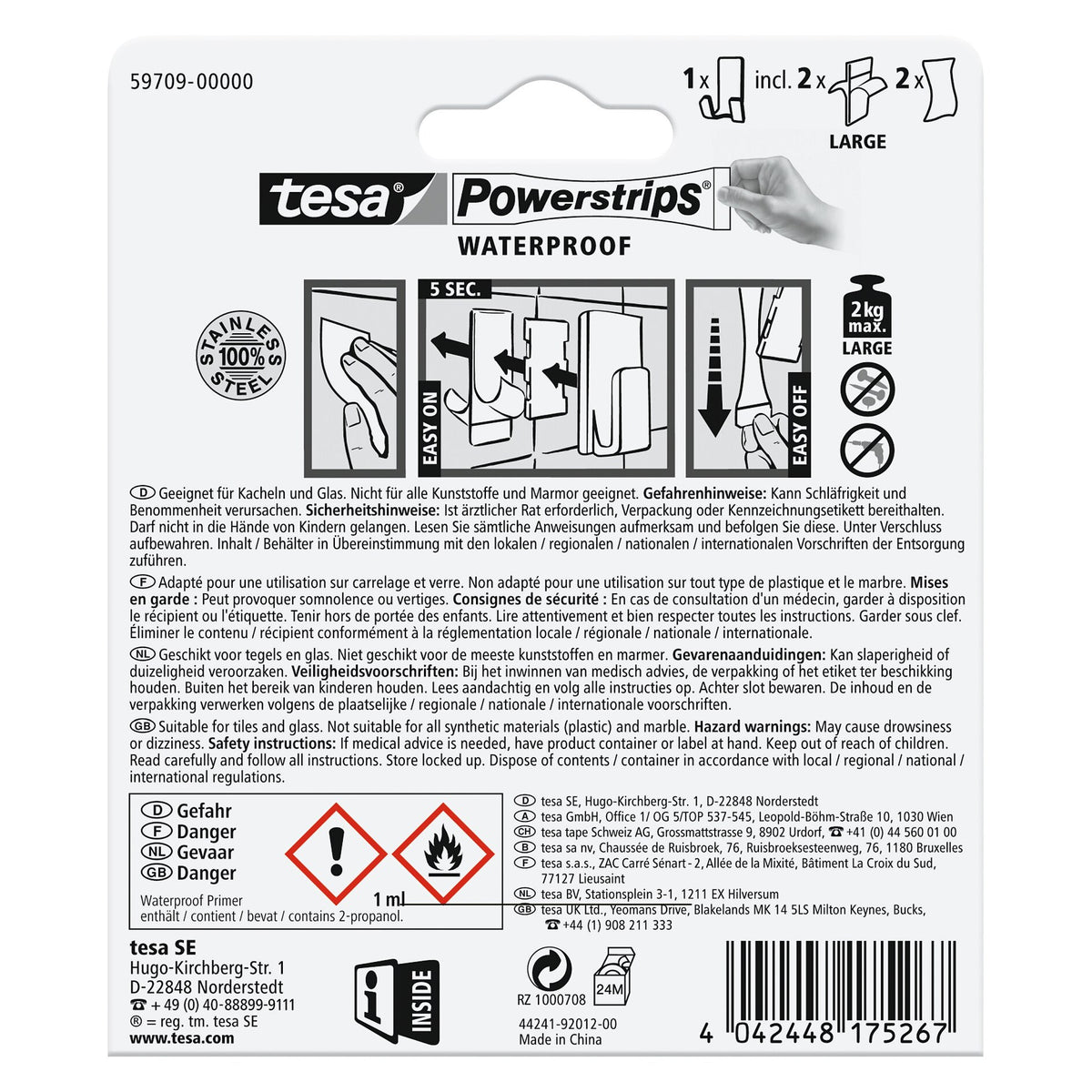 tesa Powerstrips Waterproof Rasiererhalter Zoom, Metall, weiß