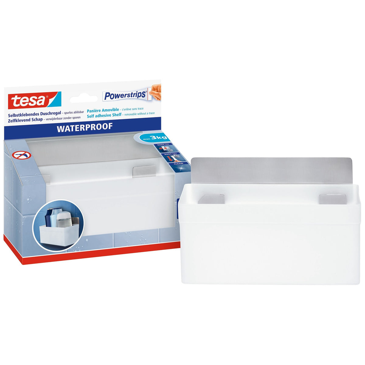tesa Powerstrips Waterproof Regal Zoom, Metall, weiß