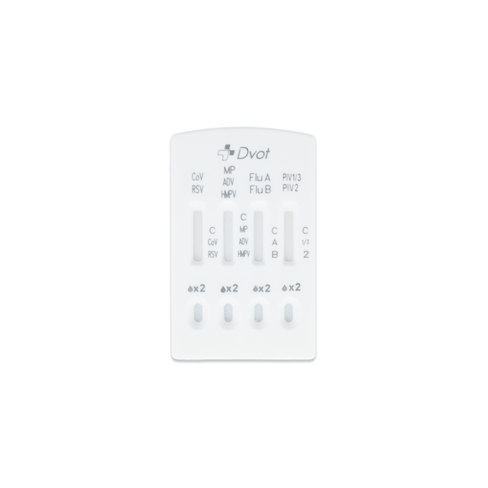 Caseta de testare Altruan Combo 9in1 DVOT Professional oferă patru ferestre de rezultat pentru SARS-CoV-2, Influenza A+B, RSV, Adenovirus, hMPV, PIV 1/3/2 și Mycoplasma - o soluție eficientă de test rapid alb într-un singur pachet.
