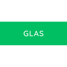 Der Novocal Farbiger Wertstoffaufkleber groß, mit Text: Glas (Grün) zeigt "GLAS" in weißen Großbuchstaben auf kräftigem grünem Hintergrund - ideal als Glasabfall-Aufkleber zur Unterstützung der Mülltrennung von Glas. Die Packung enthält 1 Stück.