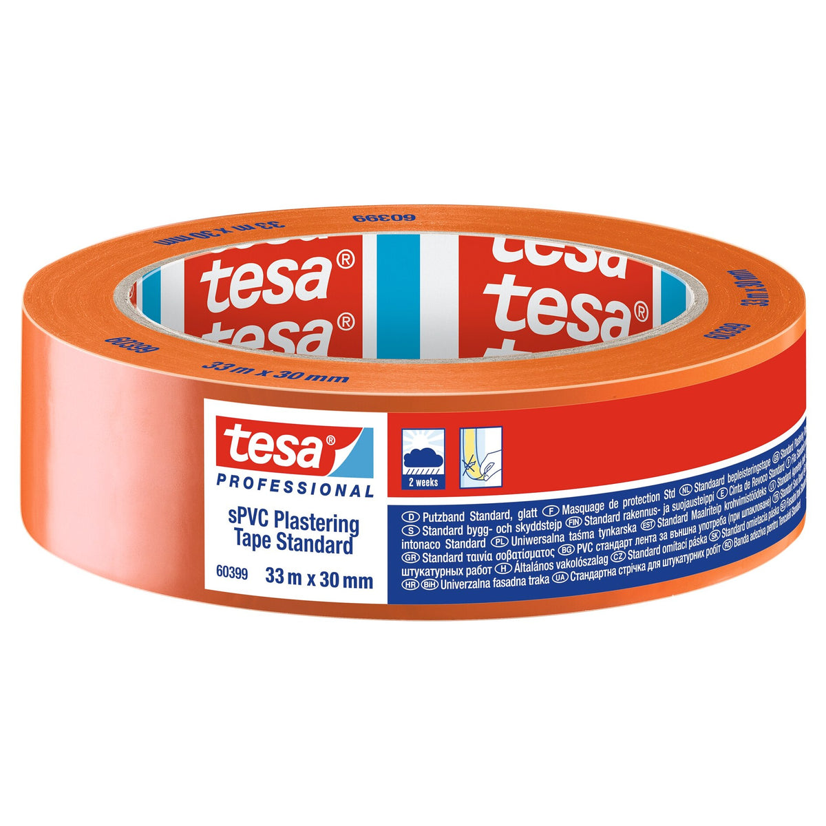 tesa Professional 60399 Putzband sPVC Standard glatt orange, 33 m x 30 mm