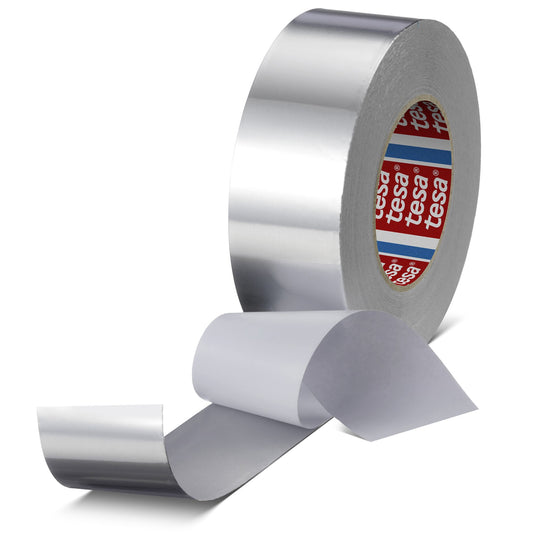 tesa 60672 Bandă adezivă din aluminiu cu folie de protecție, 50 m x 50 mm, argintiu mat
