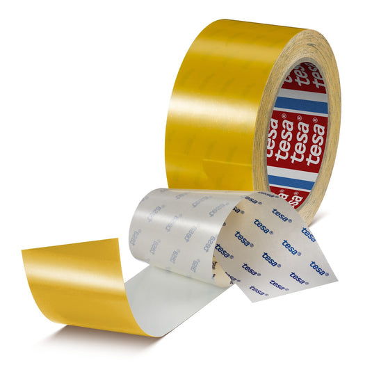 Banda de marcare pentru pardoseală tesa 60960 din PET rezistentă la zgârieturi, 20 m x 50 mm, galbenă
