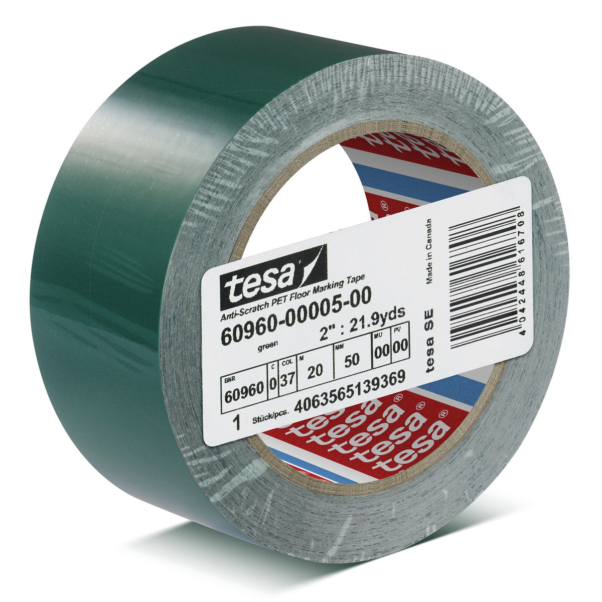 tesa 60960 kratzfestes PET Bodenmarkierungsband, 20 m x 50 mm grün
