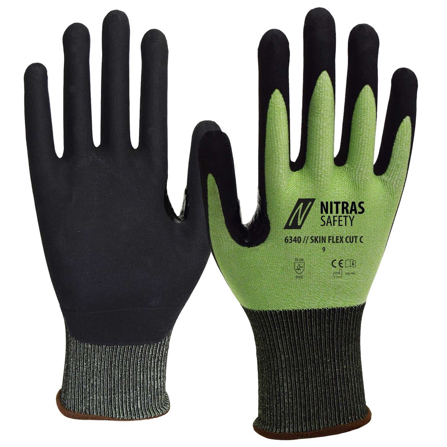 NITRAS SKIN FLEX CUT C, mănuși de protecție împotriva tăieturii, verde/negru