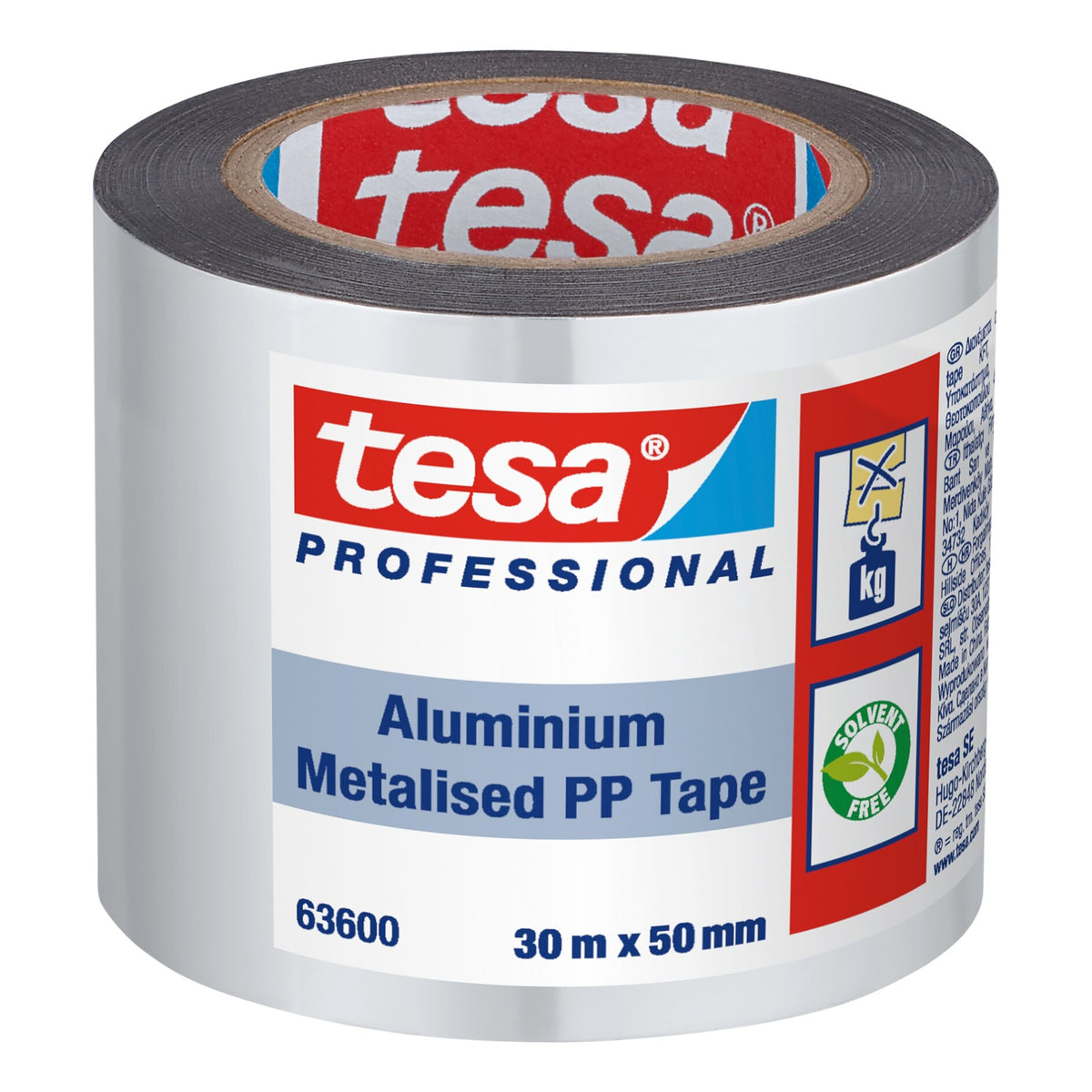tesa 63600 ALU-bedampftes PP-Klebeband, 30 m x 50 mm, aluminium-weiß, kleiner Kern