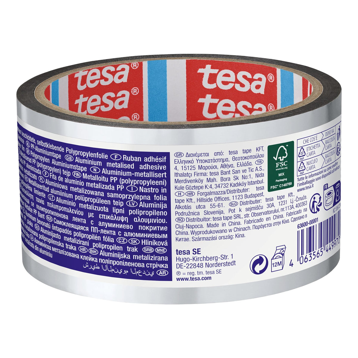 tesa 63600 ALU-bedampftes PP-Klebeband, 30 m x 50 mm, aluminium-weiß