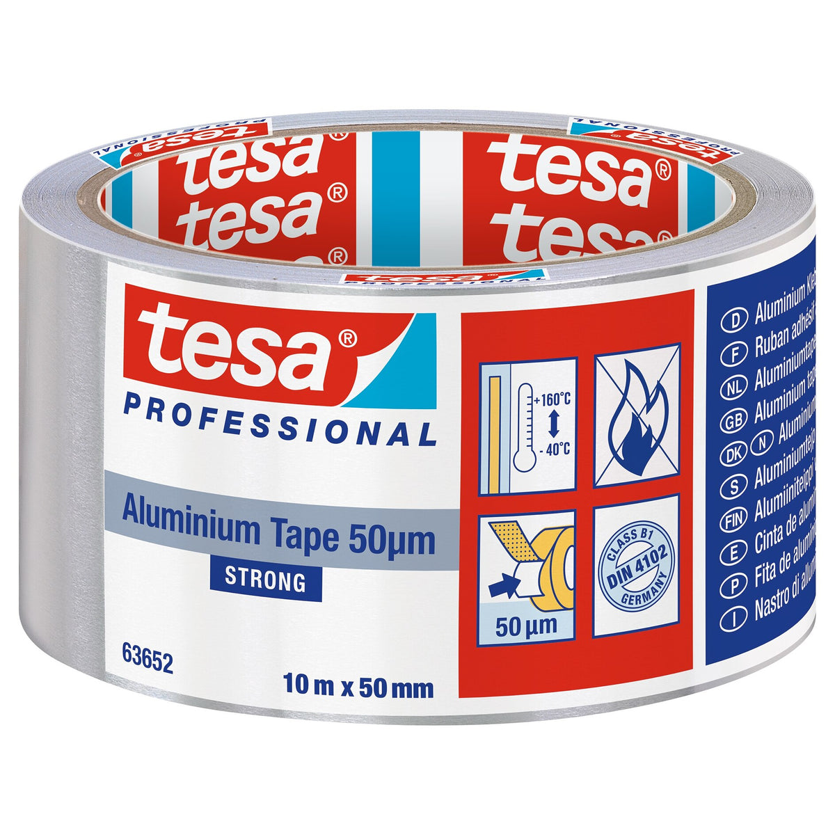 tesa Professional 63652 ALU-Band Extra Stark, silber-grau 10 m x 50 mm