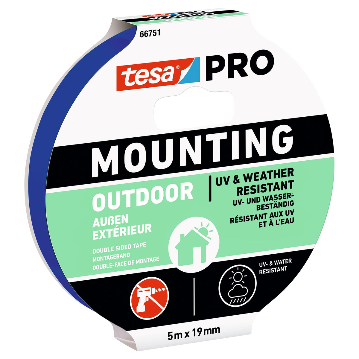 tesa PRO 66751 Mounting Outdoor Klebeband, transparent 5 m x 19 mm