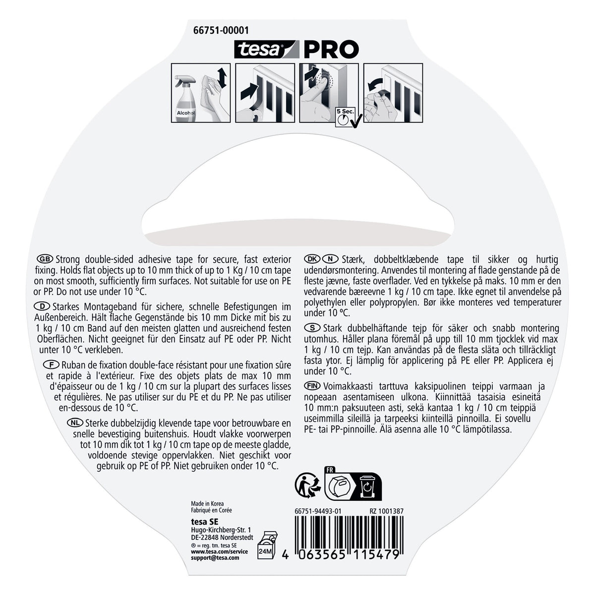 tesa PRO 66751 Mounting Outdoor Klebeband, transparent 5 m x 19 mm