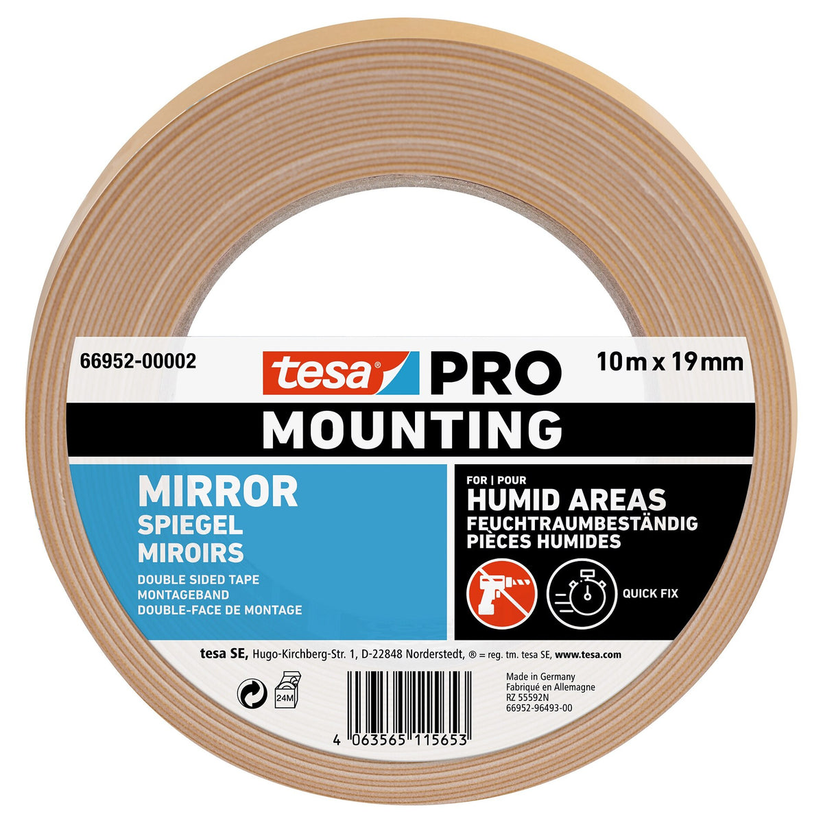 tesa PRO 66952 Mounting Spiegel, weiß 10 m x 19 mm