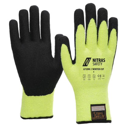 NITRAS TAEKI WINTER CUT, mănuși de protecție împotriva tăieturii, galben neon/negru