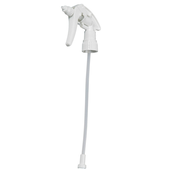 Diversey Triggerpro 750ml White/White Foam Cap de pulverizare cu spumă (1 bucată) este o sticlă de declanșare albă cu un tub de imersie lung pentru spumă eficientă, concepută pentru sticle de 750ml. Izolat pe un fundal alb monocrom.