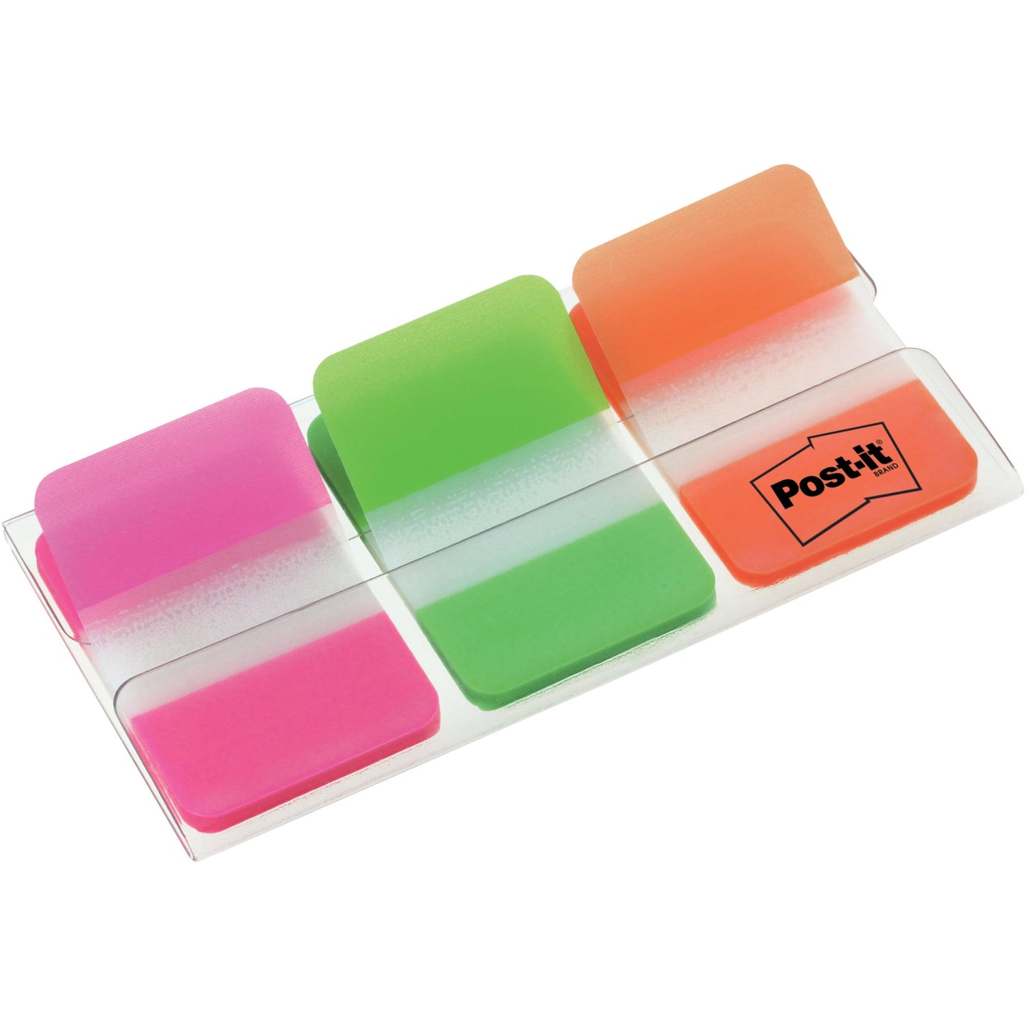 Un distribuitor transparent din plastic de la 3M Deutschland GmbH conține 66 de Post-it® Index Strong Ablagetabs (25,4 x 38,1 mm) în culori diferite, cu logo-ul Post-it vizibil pe suport.